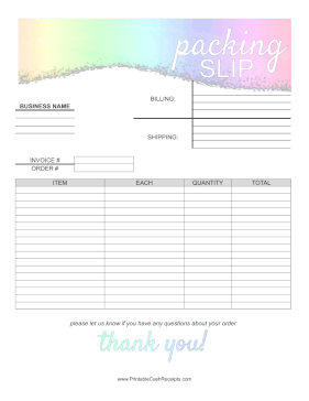 Rainbow Packing Slip cash receipt