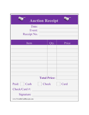 Auction Winner Receipts Decorated (4 per page) cash receipt