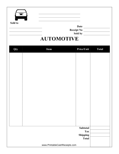 Automotive Receipt cash receipt