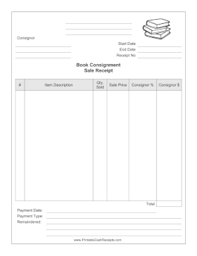 Book Consignment Sale Receipt cash receipt