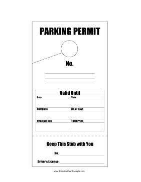 Camping Parking Tag cash receipt