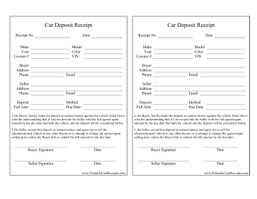 Car Deposit Receipt cash receipt