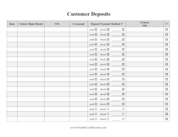 Car Deposits Tracker cash receipt