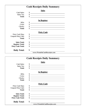 Cash Receipt Daily Summary cash receipt