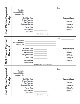 Cell Phone Payment Receipt cash receipt