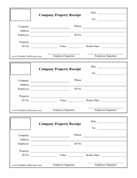 Company Property Receipt cash receipt