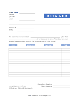 Consultant Retainer Receipt cash receipt