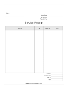 Detailed Service Receipt cash receipt