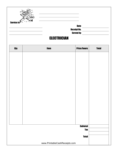 Electrician Receipt cash receipt