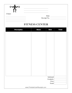 Fitness Center Receipt cash receipt