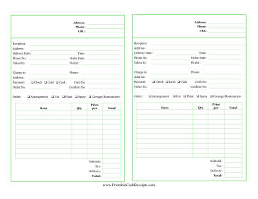 Floral Delivery Receipt cash receipt