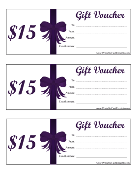 Gift Vouchers 15 Dollars cash receipt