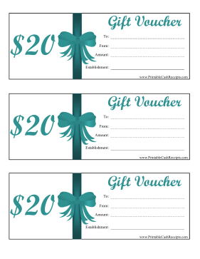 Gift Vouchers 20 Dollars cash receipt