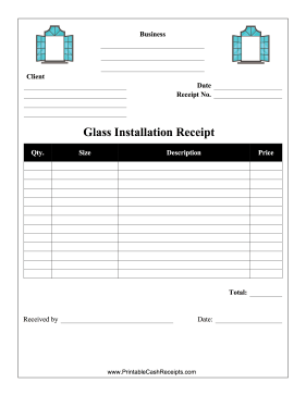 Glass Installation Receipt cash receipt