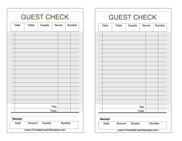 Guest Check Silver cash receipt