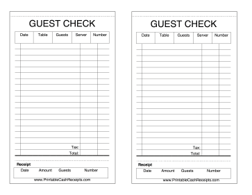 Guest Check White cash receipt