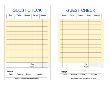 Guest Check Yellow cash receipt