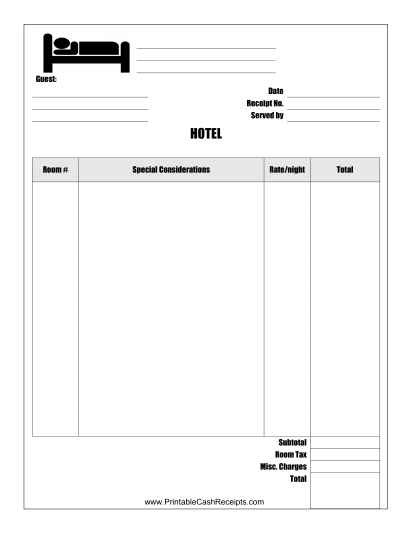 Hotel Receipt cash receipt