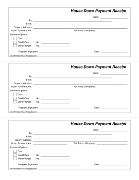 House Down Payment Receipt cash receipt