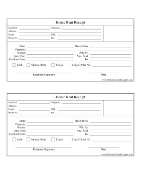 House Rent Receipt cash receipt