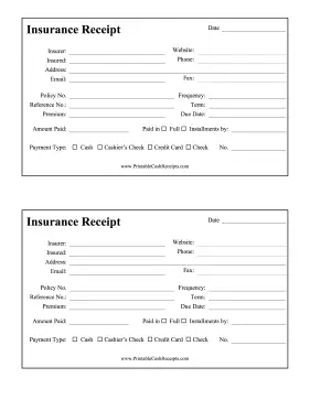 Insurance Receipt cash receipt