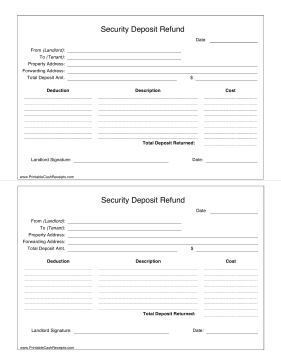 Itemized Security Deposit Receipt cash receipt