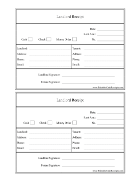 Landlord Receipt (2 per page) cash receipt