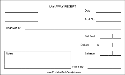 Layaway Receipt cash receipt