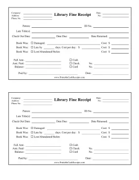 Library Fines Receipt cash receipt