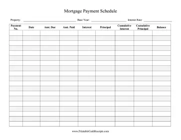 Mortgage Payment Schedule cash receipt