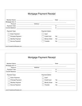 Mortgage Receipt cash receipt