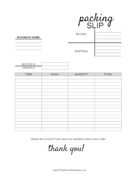 Packing Slip cash receipt