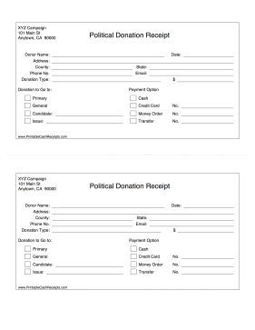 Political Donation Receipt cash receipt