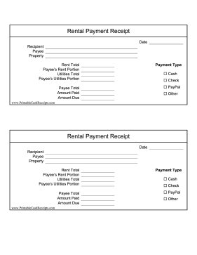 Portion Of Rent Receipt cash receipt