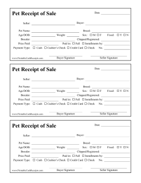 Receipt Of Sale Pet cash receipt