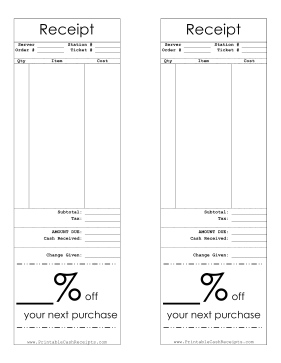 Receipt With Coupon Percentage cash receipt