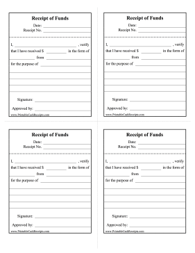 Receipt of Funds (4 per page) cash receipt