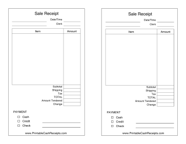 Sale Receipt With Payment Type cash receipt