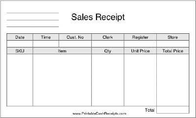 Sales Receipt cash receipt