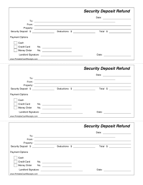 Security Deposit Refund Receipt cash receipt