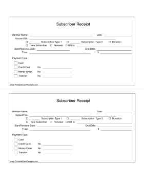 Subscriber Receipt cash receipt