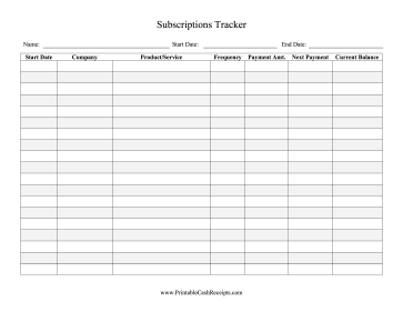 Subscriptions Tracker cash receipt