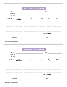 Teacher Reimbursement Receipt cash receipt