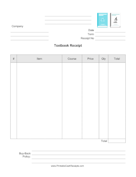 Textbook Receipt cash receipt