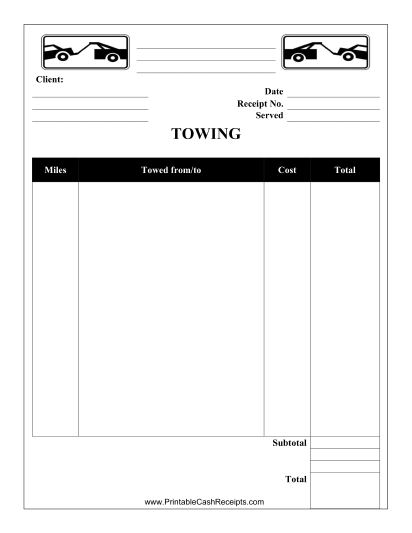 Towing Receipt cash receipt