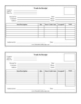 Trade-In Receipt cash receipt