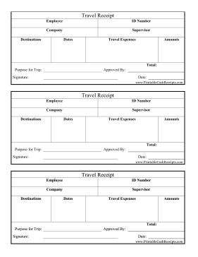 Travel Receipts cash receipt