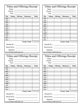Year-End Tithing Receipts cash receipt