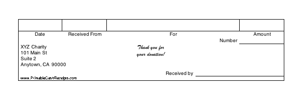 Blank Donation Receipt (4 per page) cash receipt