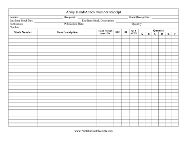 Army Hand Receipt cash receipt